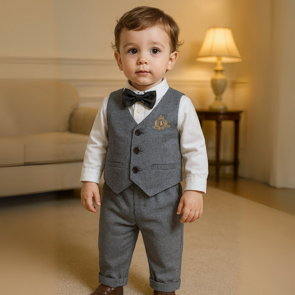 Ensemble bébé gentleman : gilet et pantalon avec nœud papillon