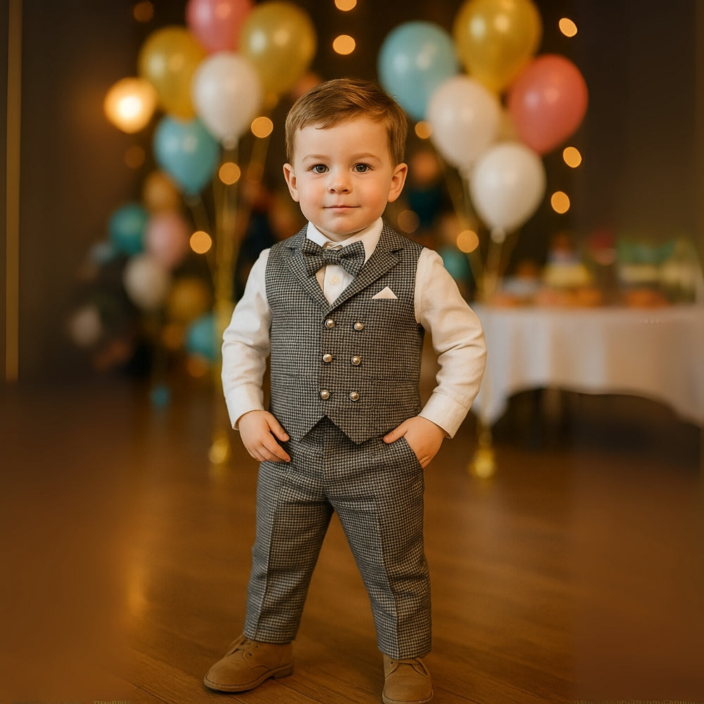 Ensemble bébé gentleman : gilet et pantalon avec nœud papillon