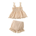 Ensemble haut à volants en dentelle et bloomer pour bébé fille