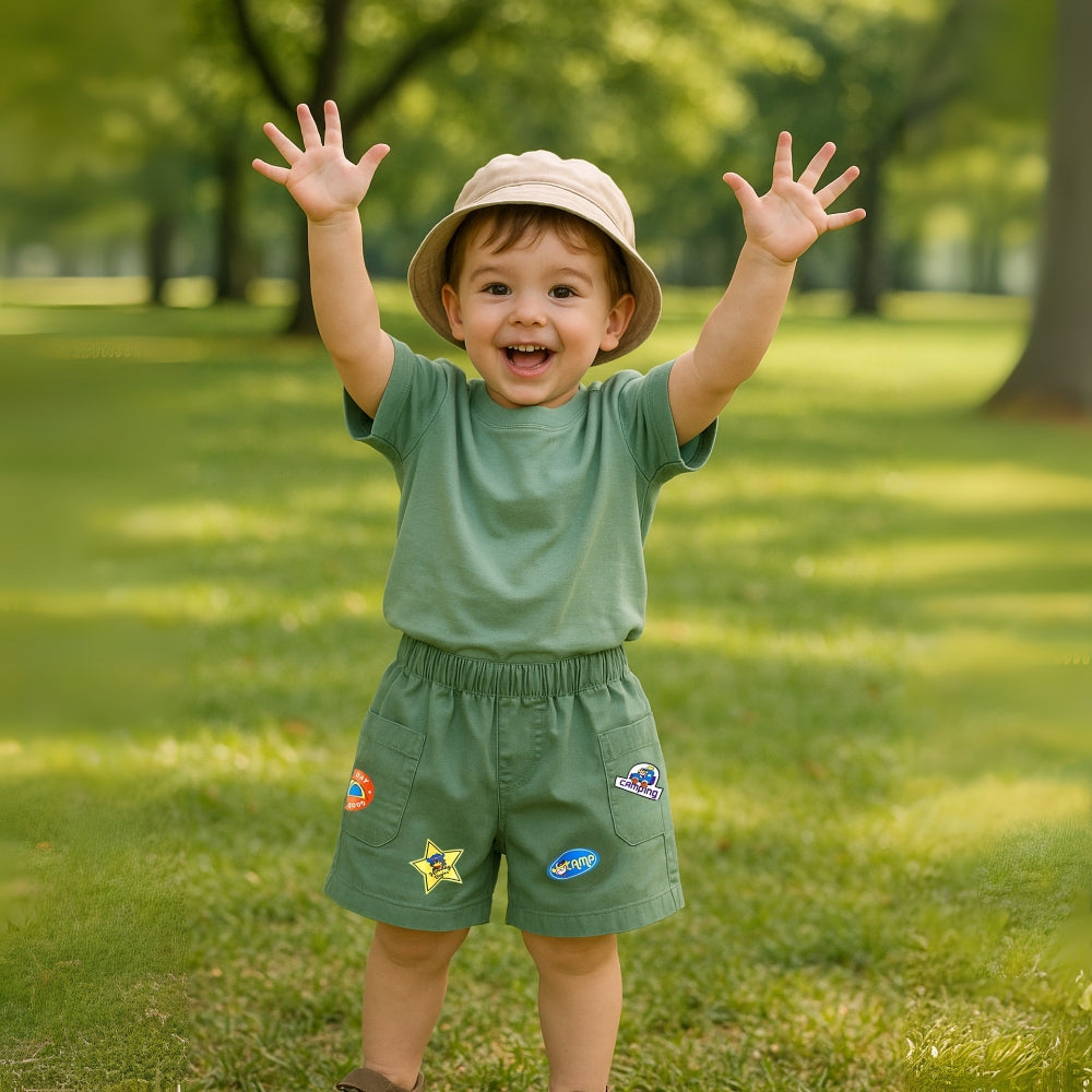 Boys Cargo Shorts with Fun Patch Details