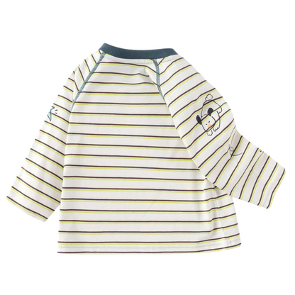 Boys Striped Dinosaur Print Long Sleeve Shirt