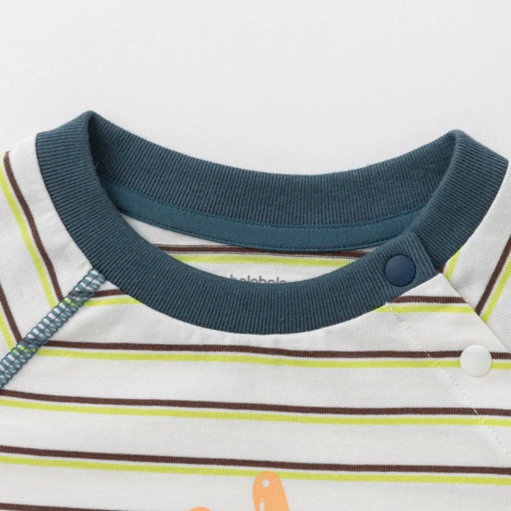 Boys Striped Dinosaur Print Long Sleeve Shirt