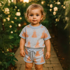 Bunny Print Knitted Girls Top and Shorts Set