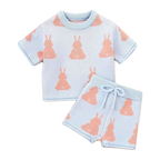 Bunny Print Knitted Girls Top and Shorts Set