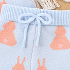 Bunny Print Knitted Girls Top and Shorts Set