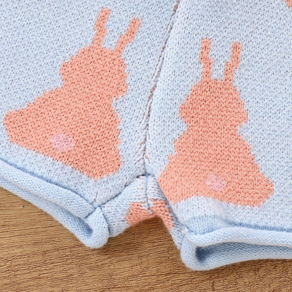 Bunny Print Knitted Girls Top and Shorts Set
