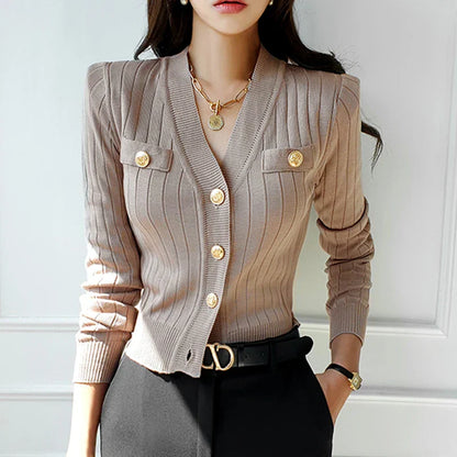 Cardigan - Cotton Blend V Neck & Long Sleeves For Layering