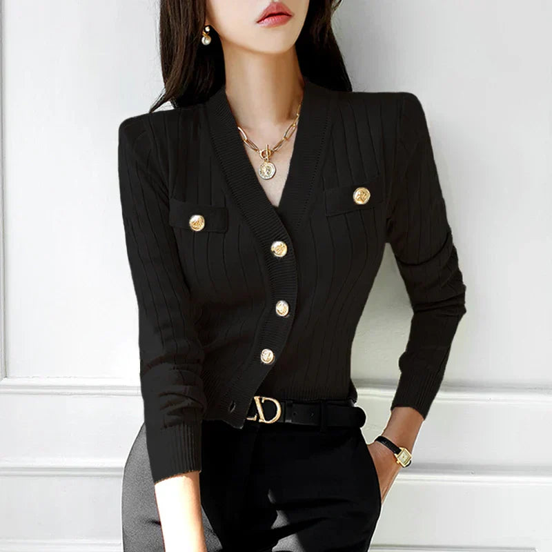 Cardigan - Cotton Blend V Neck & Long Sleeves For Layering