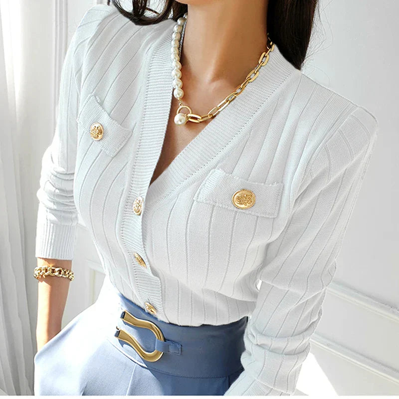 Cardigan - Cotton Blend V Neck & Long Sleeves For Layering