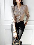 Cardigan - Cotton Blend V Neck & Long Sleeves For Layering