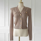 Cardigan - Cotton Blend V Neck & Long Sleeves For Layering