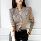 Cardigan - Cotton Blend V Neck & Long Sleeves For Layering