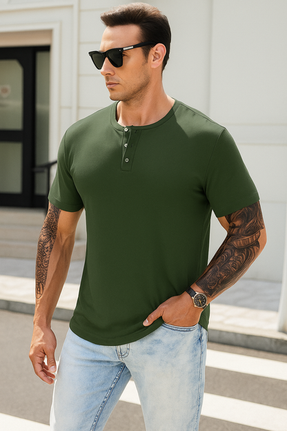 Men's Casual Short Sleeve Muscle Slim Henley