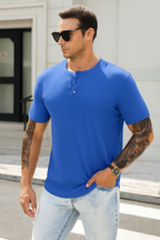 T-shirt Henley slim à manches courtes pour homme, décontracté