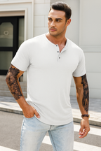 T-shirt Henley slim à manches courtes pour homme, décontracté