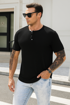 T-shirt Henley slim à manches courtes pour homme, décontracté