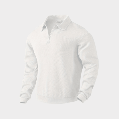 Cotton Blend Knit Sweater – Geometric Zip & Relaxed Fit