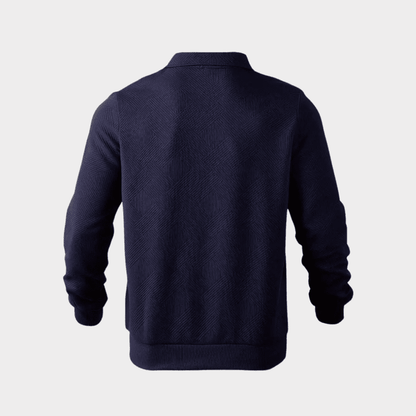 Cotton Blend Knit Sweater – Geometric Zip & Relaxed Fit