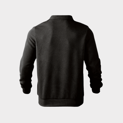 Cotton Blend Knit Sweater – Geometric Zip & Relaxed Fit