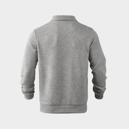 Cotton Blend Knit Sweater – Geometric Zip & Relaxed Fit