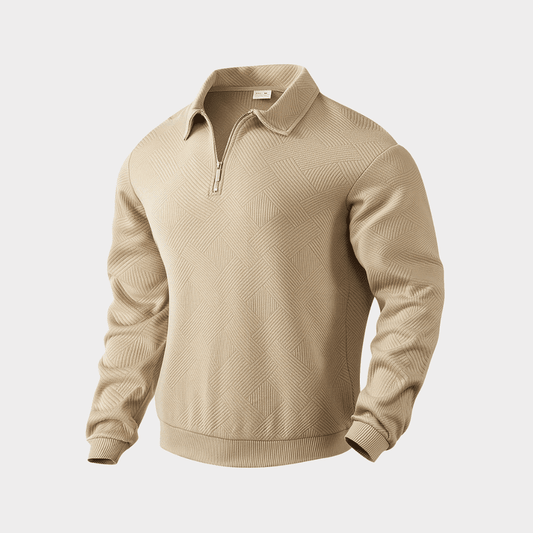Cotton Blend Knit Sweater – Geometric Zip & Relaxed Fit
