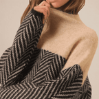 Cotton Blend Sweater - Herringbone Knit And Soft Warmth