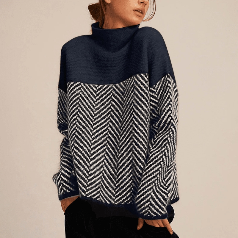Cotton Blend Sweater - Herringbone Knit And Soft Warmth