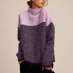 Cotton Blend Sweater - Herringbone Knit And Soft Warmth