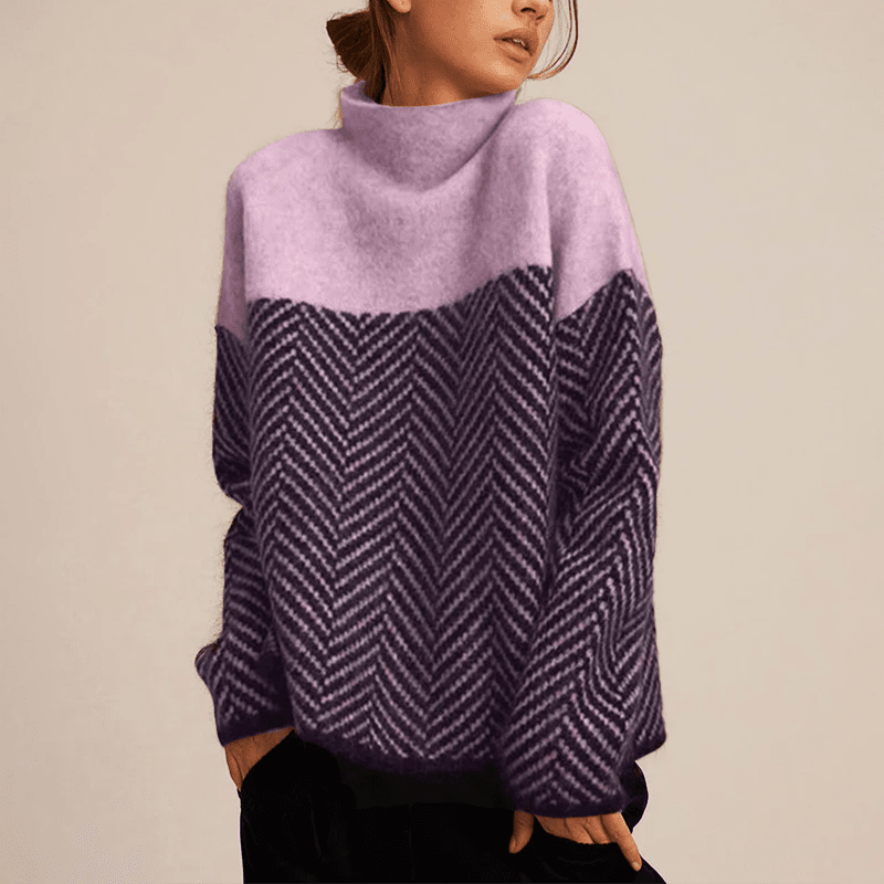 Cotton Blend Sweater - Herringbone Knit And Soft Warmth