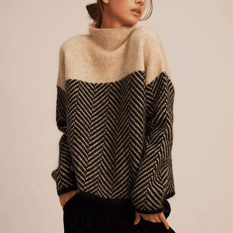 Cotton Blend Sweater - Herringbone Knit And Soft Warmth