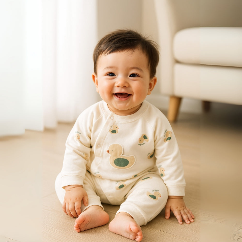 Barboteuse bébé en coton imprimé animal avec fermeture à pression