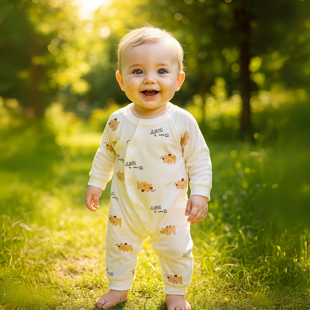 Animal Print Cotton Baby Romper with Snap Closure
