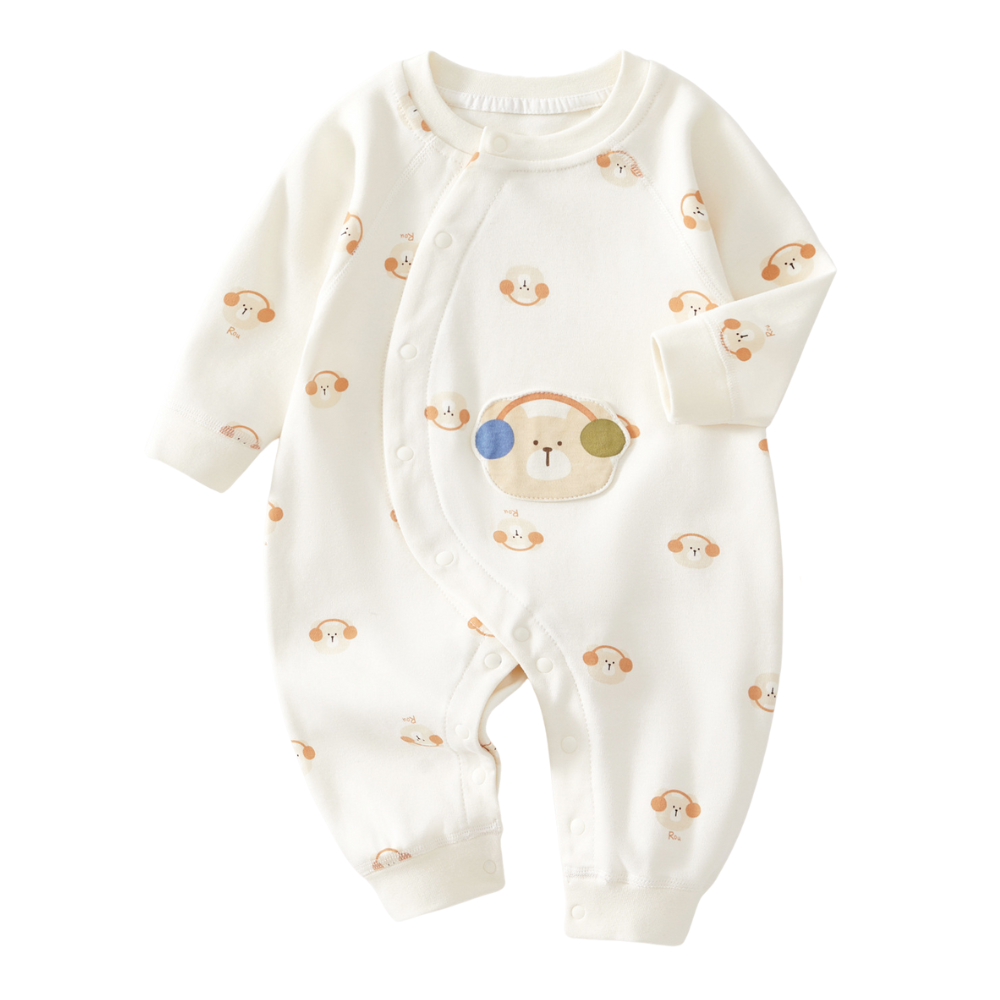 Animal Print Cotton Baby Romper with Snap Closure