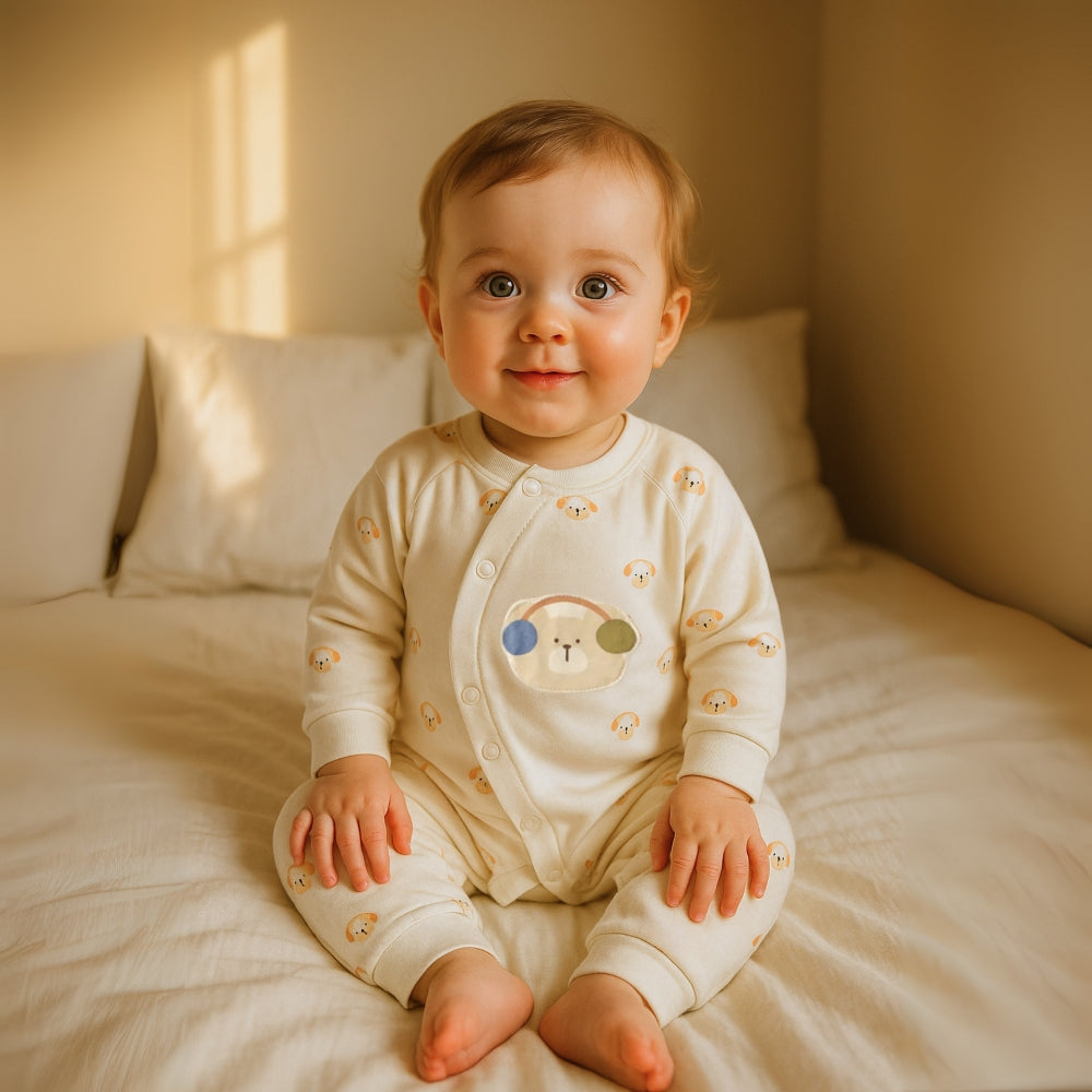 Animal Print Cotton Baby Romper with Snap Closure