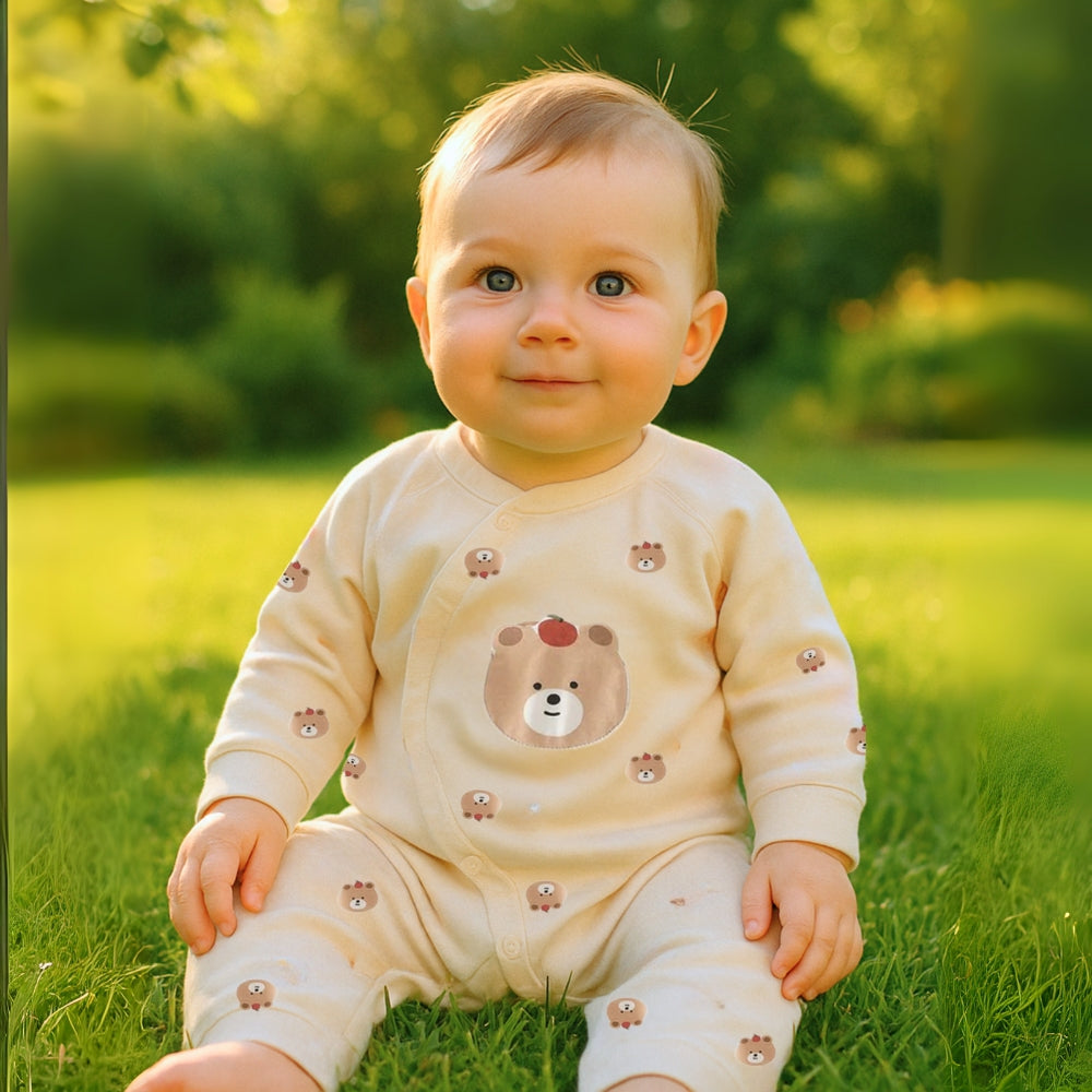 Animal Print Cotton Baby Romper with Snap Closure