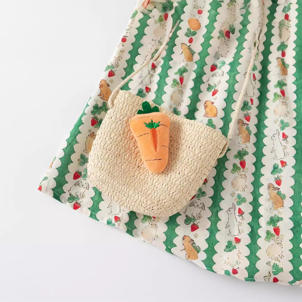 Robe d'été mignonne à motifs lapin et fraise avec sac carotte