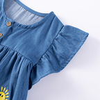 Robe en jean brodée mignonne pour fille avec manches à volants