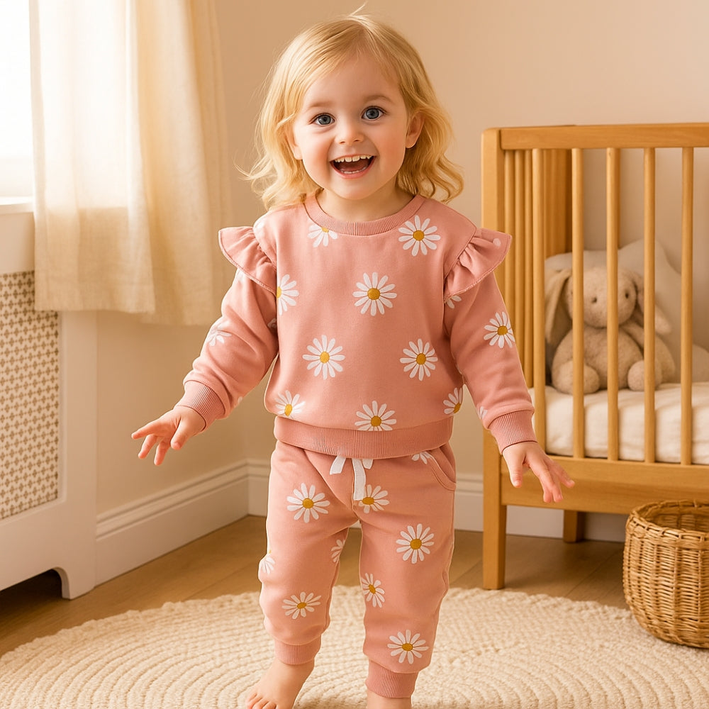 Daisy Print Girls Sweatshirt Set