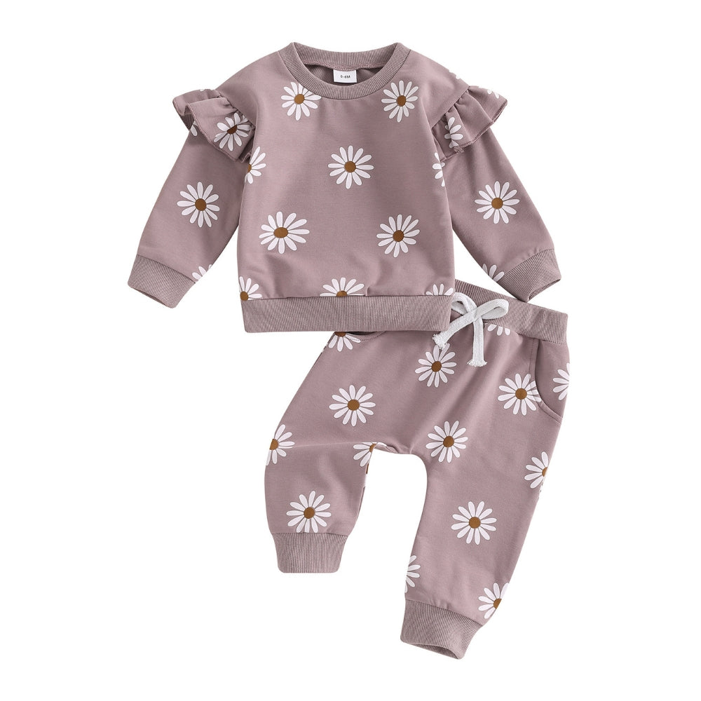 Daisy Print Girls Sweatshirt Set