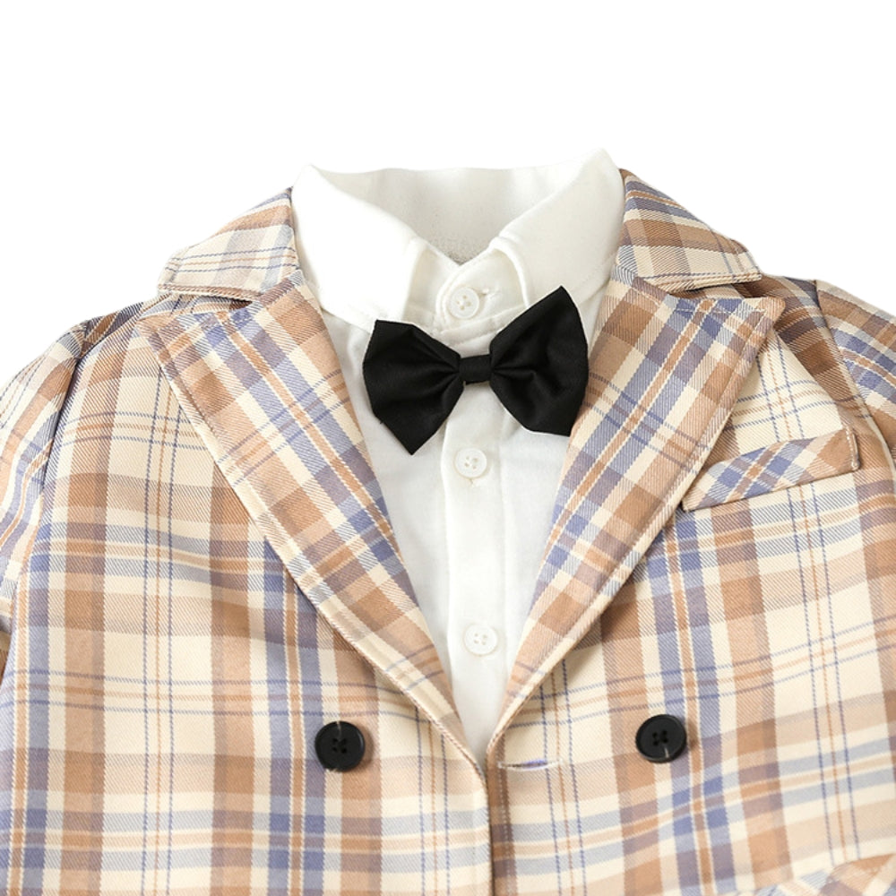 Ensemble blazer à carreaux et nœud papillon élégant pour garçon