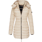 Down Jacket - Polyester Blend Hooded Zip & Warm Lining