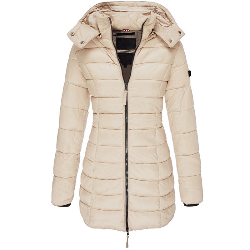 Down Jacket - Polyester Blend Hooded Zip & Warm Lining