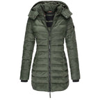 Down Jacket - Polyester Blend Hooded Zip & Warm Lining