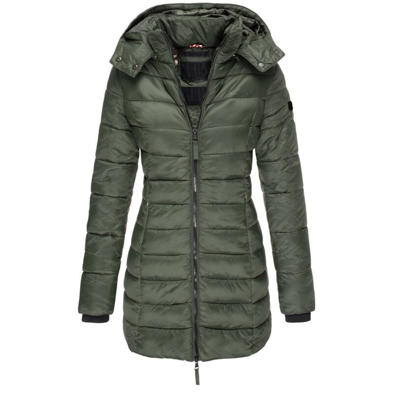 Down Jacket - Polyester Blend Hooded Zip & Warm Lining