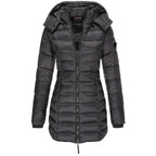 Down Jacket - Polyester Blend Hooded Zip & Warm Lining