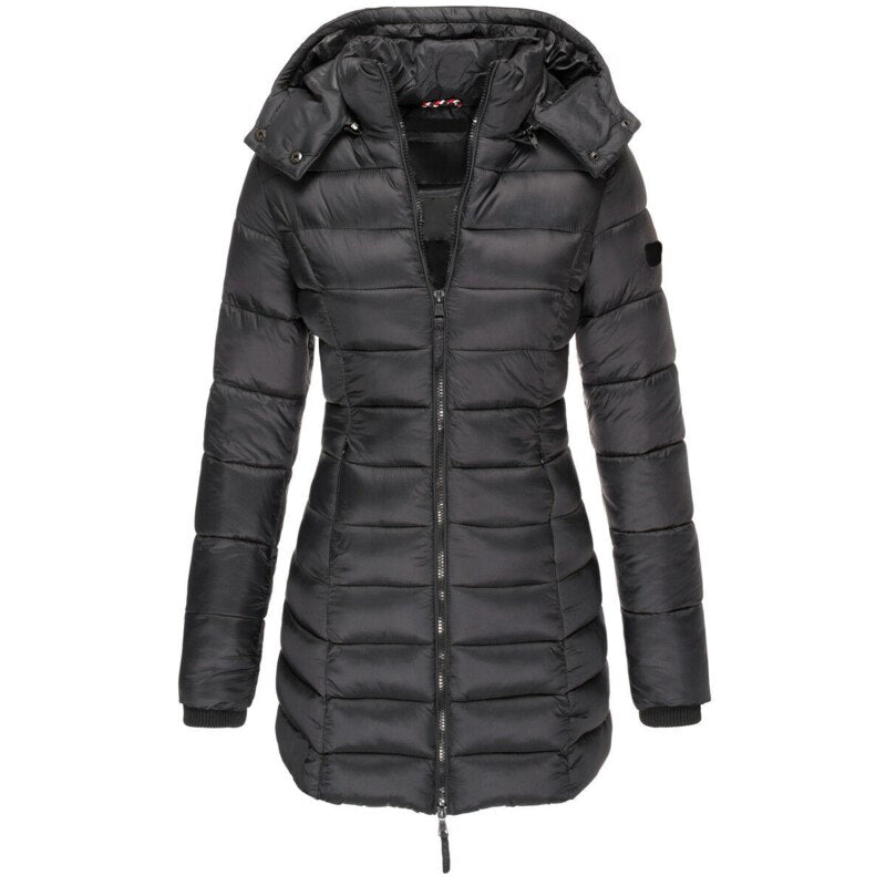 Down Jacket - Polyester Blend Hooded Zip & Warm Lining