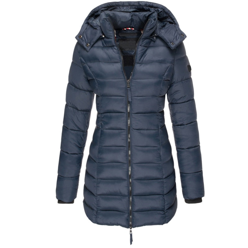Down Jacket - Polyester Blend Hooded Zip & Warm Lining
