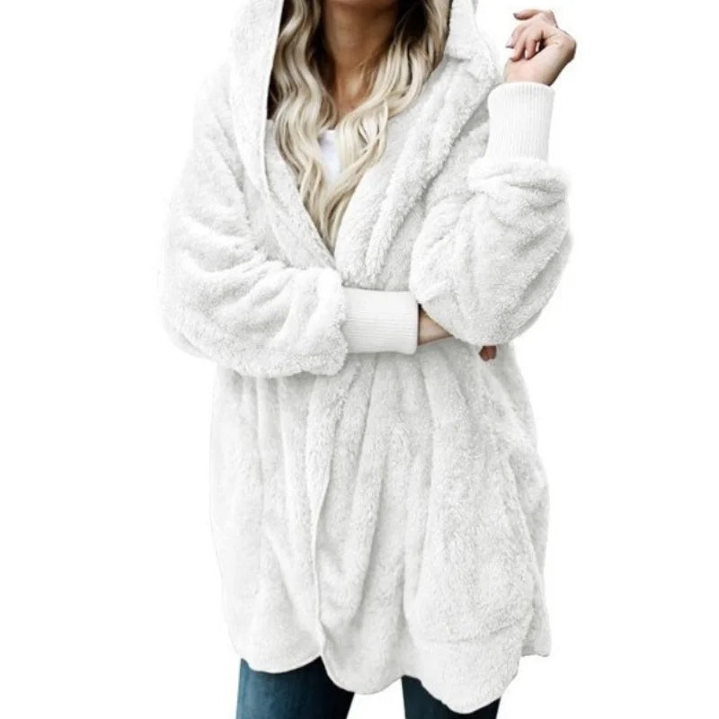 Faux Fur Coat - Thick Hooded Medium Length & Warm Lining