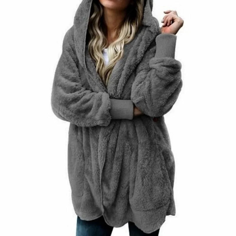 Faux Fur Coat - Thick Hooded Medium Length & Warm Lining