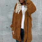 Faux Fur Coat - Thick Hooded Medium Length & Warm Lining